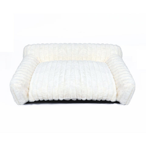 WATANIYA PET Foldable Couch for Pet, Plush Pet Sofa with Premium Soft Corduroy Fleece, Fuzzy Cat Beds for Indoor Cat with Removable Washable Cover, Supportive Pet Chair , Cream White