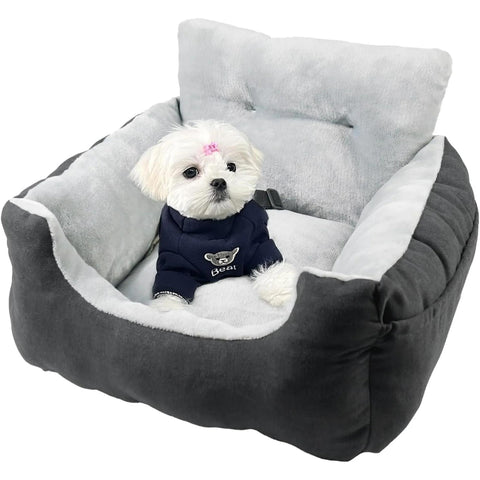 WATANIYA PET Dog Car Seat Plush and Portable Pet Booster Seat,Washable Pet Travel Carrier Bed, With Clip-on Safety Leash,Adjustable Straps for Pets up to 25lbs