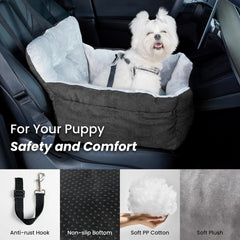 WATANIYA PET Dog Car Seat Plush and Portable Pet Booster Seat,Washable Pet Travel Carrier Bed, With Clip-on Safety Leash,Adjustable Straps for Pets up to 25lbs