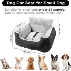 WATANIYA PET Dog Car Seat Plush and Portable Pet Booster Seat,Washable Pet Travel Carrier Bed, With Clip-on Safety Leash,Adjustable Straps for Pets up to 25lbs