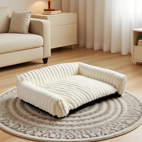 WATANIYA PET Foldable Couch for Pet, Plush Pet Sofa with Premium Soft Corduroy Fleece, Fuzzy Cat Beds for Indoor Cat with Removable Washable Cover, Supportive Pet Chair , Cream White